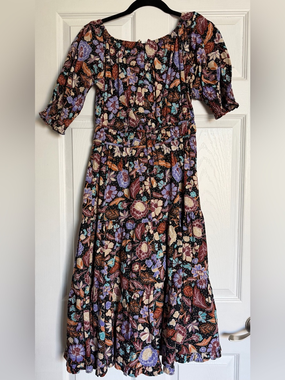 Ann Taylor Black Floral Maxi Dress with Purple & Cream Accents - Picture 3 of 4